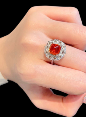 水果锦囊橙汁宝石耳坠 富婆的快乐 镀18K金 桔红糖塔水滴锆石戒指