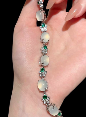 荔枝冻白玉髓富贵花蛋形宝石手链 水灵水灵 公主笑白玉髓花朵项链