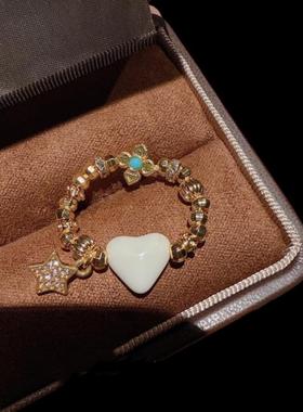 古法金色錾雕花窗罗盘项链 新中式 镀18K金 花丝金刚杵锆石戒指