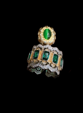 嘉柏俪绿泊宝石戒指 丝珠罗纱 镀18K金 蕾丝蜂巢锆石戒指 中古