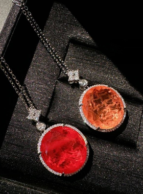 斯坦梅茨粉碧玺蛋面宝石项链 绝地武士 镀18K金 鸽子蛋锆石项链