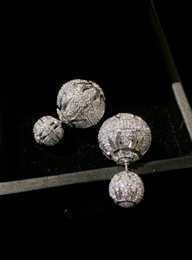 岁月美人粉爱心宝石信封项链 古董感镀18K金雕花镂空锆石球球耳环