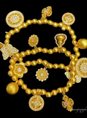 古法金色锤揲盘缠金豆子手链