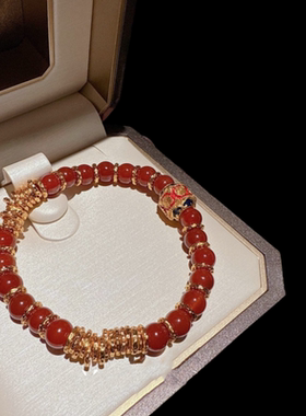 花丝鎏彩红玛瑙奢华福珠手链 新中式 繁花似锦花球琉璃手串套装