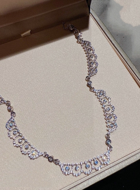 高定珠宝 波浪蕾丝裙摆宝石项链 流光溢彩 轻奢法式花边锆石颈链