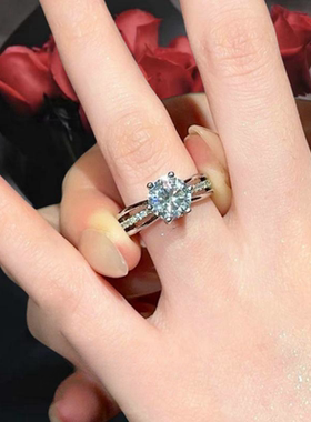 帕帕拉恰粉皇冠戒指时尚八心八箭镀18K金大克拉6爪锆石婚戒百搭