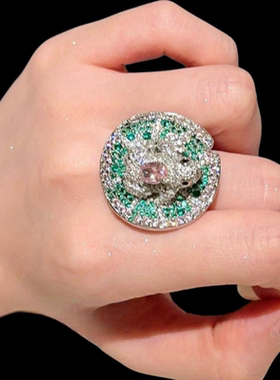 苏富比时尚荷叶青蛙宝石戒指富家千金镀18K金蝴蝶水滴锆石耳环