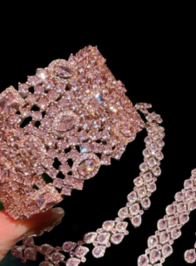 珠宝莫桑比克粉水滴宝石项链 璀璨瑰丽满镶水滴锆石手链 耳环套装