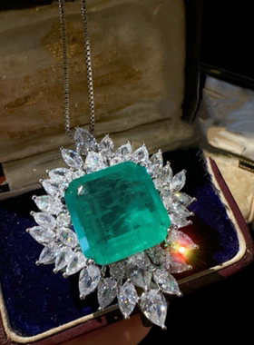 莫吉托绿宝石花朵项链 富婆的快乐 镀18K金 孔雀绿雪花锆石耳环