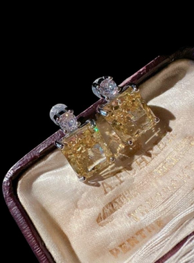 金丝雀碧玺色宝石耳环 帕帕拉恰 镀18K金 暮光黄锆石肥方项链组合