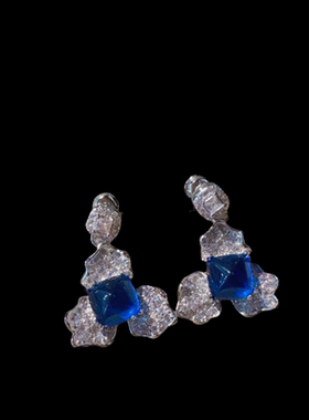 璀璨海蓝宝石戒指 镀18K金花开富贵斯里兰卡蓝锆石蝴蝶结项链耳环