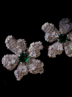 莫吉托绿宝石花朵戒指 富婆的快乐镀18K金 祖母绿鱼尾菊锆石项链