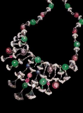 意大利宫廷绿玉髓葡萄帕绿大宝石项链 Vintage 璀璨葡萄锆石耳环