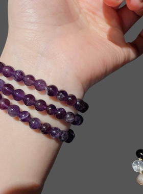 珠宝 天然乌拉圭紫水晶手链 新中式 深紫小米珠三圈盘珠手串108颗