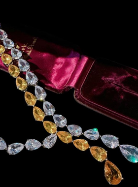 金丝雀碧玺泪滴宝石Y字项链 辛德瑞拉镀18K金 暮光黄水滴锆石耳环