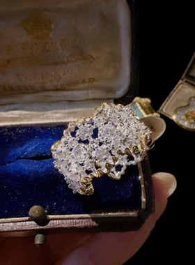 彗星蜂巢宝石戒指 古董感 镀18K金 弧形拉丝波浪锆石戒指 组合