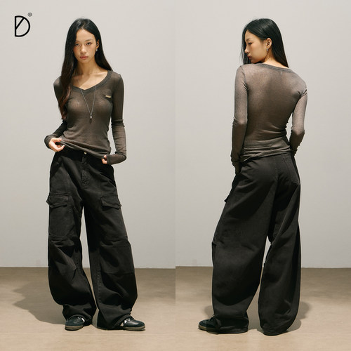 SMILE DDD修身罩衫美式辣妹慵懒网纱透视长袖跳舞爵士薄纱上衣 - 图1