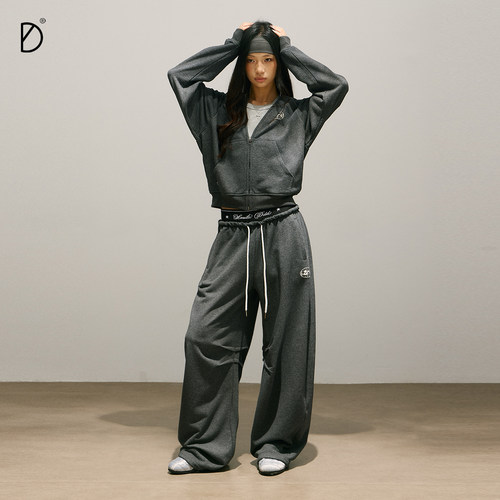 SMILE DDD双腰头套装280g美式宽松裤脚调节卫裤休闲运动开衫卫衣 - 图3