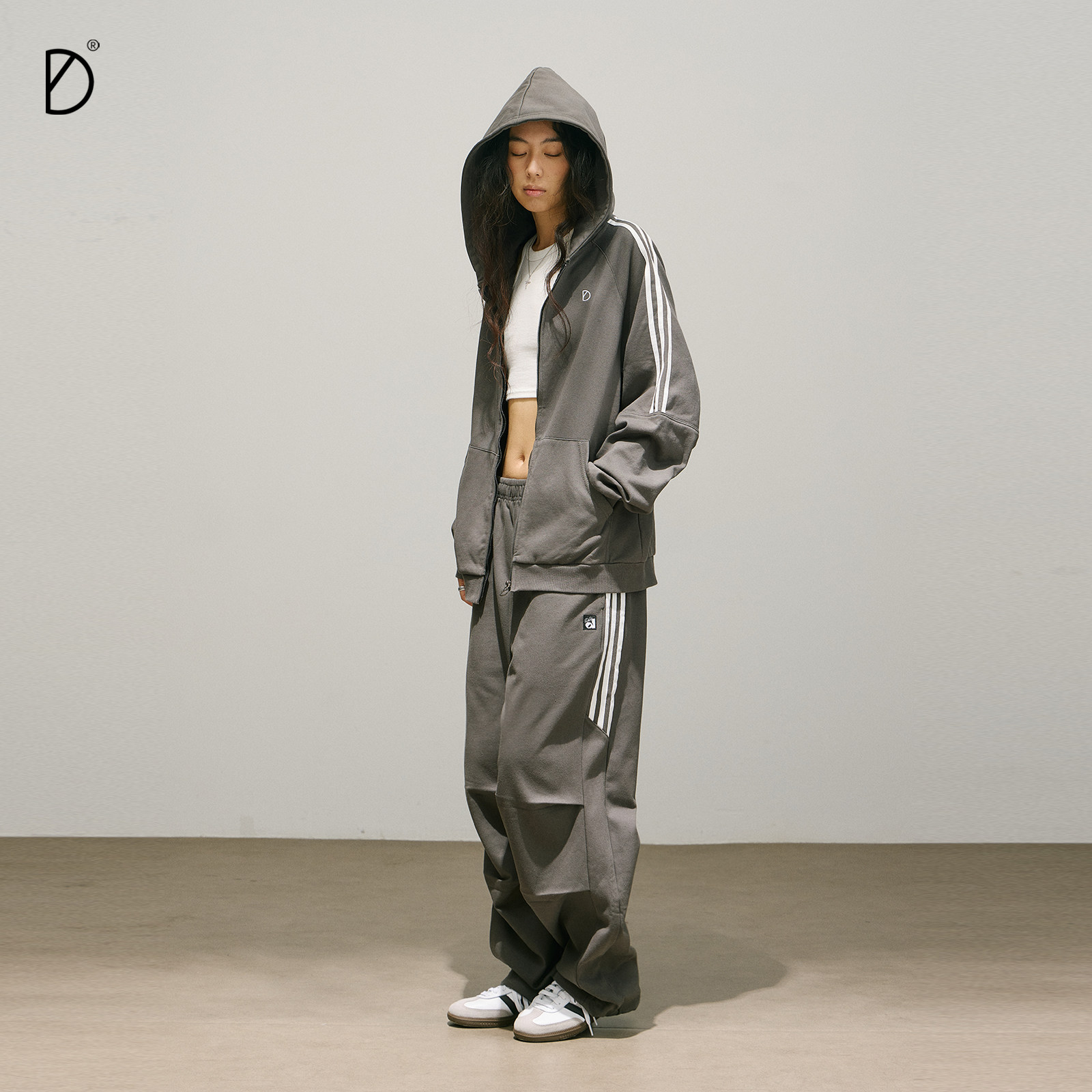 SMILE DDD条纹开衫卫衣春季新款宽松美式复古撞色卫裤女运动套装,淘宝优惠券,粉丝福利购,淘宝优惠卷