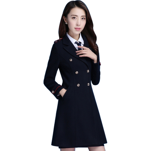 中长款呢子大衣冬季女职业装工作服韩版毛呢外套加厚修身妮子大衣 - 图3