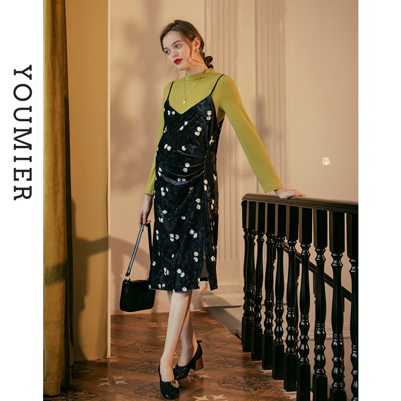 优密儿孕妇装秋冬新款孕妇连衣裙丝绒吊带裙小雏菊孕妇裙,淘宝优惠券,粉丝福利购,淘宝优惠卷