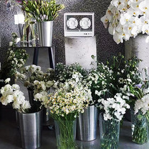 Aluminum Wake-up Bucket Stainless Steel Drum FLOWER BARREL FLOWER SHOP METAL IRON ART DRY FLOWER FLOWERS BARREL VASES SILVER FLOWER CASKS