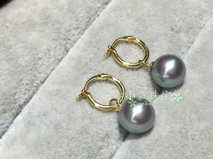 海水珍珠耳圈 强光 金正圆高冷色银灰色珍珠耳环 日本 akoya 18K 海水珍珠耳圈 强光 金正圆高冷色银灰色珍珠耳环 日本 akoya 18K