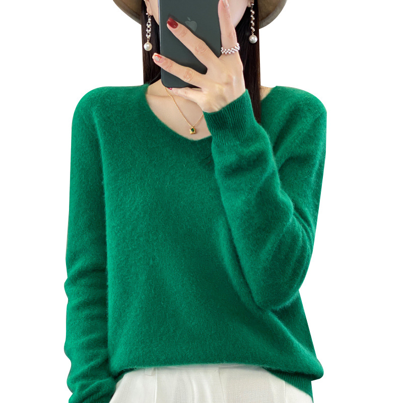 清河县文聚羊绒制品厂秋冬新款V领羊毛衫女简约大气羊绒针织衫 - 图3