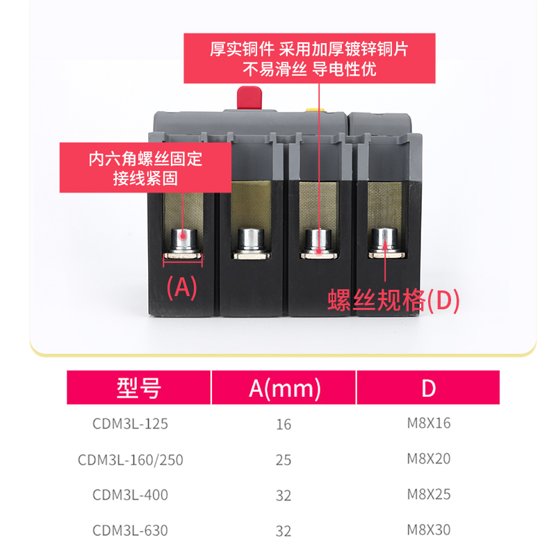 德力西三相四线空气开关带漏电保护器塑壳CDM3L160A250A400A630A - 图2