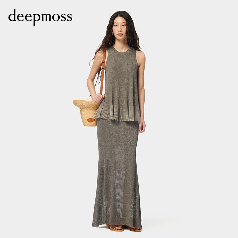 【deepmoss】2024春夏新款女时尚水泽闪葱包臀收腰鱼尾长裙半身裙 - 图0