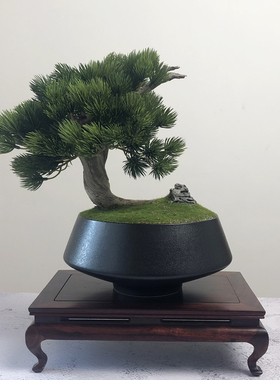 仿真迎客松盆景假松树紫砂花盆松柏崖柏装饰植物盆栽桌面客厅玄关