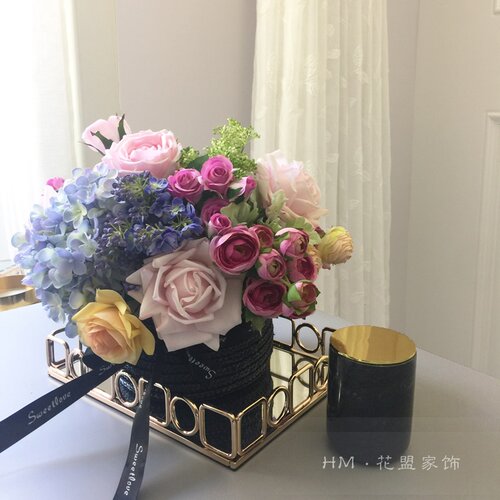 玫瑰绣球仿真花艺花篮套装客厅餐桌假花情人节送人生日乔迁开业 - 图2