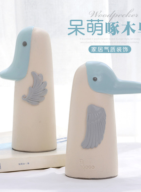 北欧风啄木鸟电视柜个性动物摆件