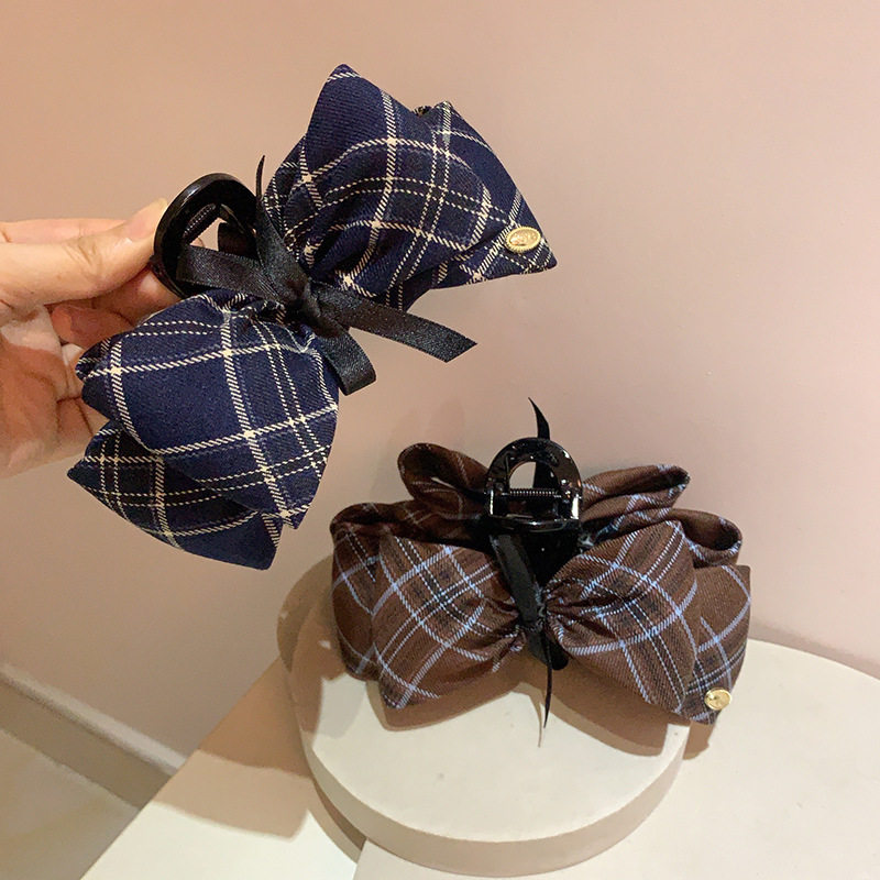 韩系头饰发抓复古英伦风格纹大号蝴蝶结抓夹高级感后脑勺气质发夹,淘宝优惠券,粉丝福利购,淘宝优惠卷