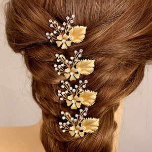 睿古斯韩版气质插针盘发发簪韩国叶子发卡盘发发插头饰发饰品簪子