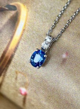 白金精工镶嵌天然斯里兰卡蓝宝石吊坠精致女人味明星同款气质女