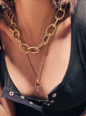 欧美ins复古双层锁骨链