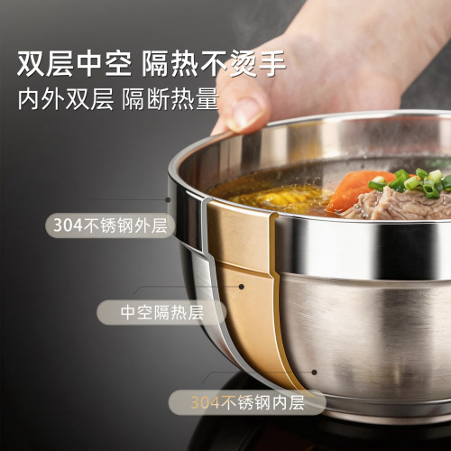 304食品级不锈钢碗2026新款双层防烫儿童隔热家用吃饭汤碗泡面碗 - 图1