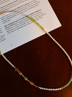 天然橄榄石珍珠项链一款多戴可拆开做手链锁骨链 长项链 s925银