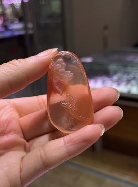 天然水晶红兔毛红水晶锦鲤莲花吊坠项链翘色巧雕意境深远优美自然