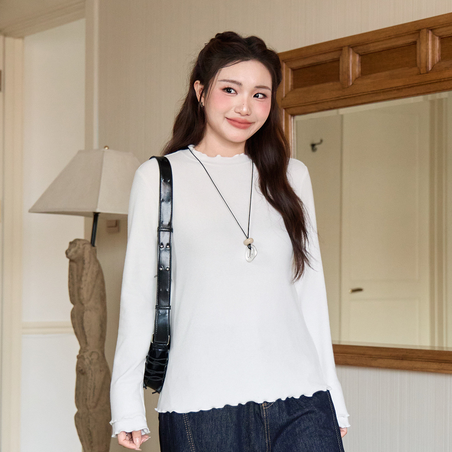 胖mm木耳边针织衫2025秋冬新款大码女装200斤显瘦内搭打底T恤上衣,淘宝优惠券,粉丝福利购,淘宝优惠卷