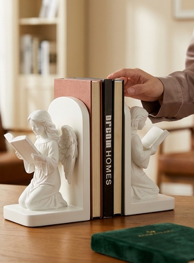 欧式天使白色树脂书挡桌面摆件