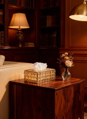 轻奢复古水晶木质纸巾盒摆件