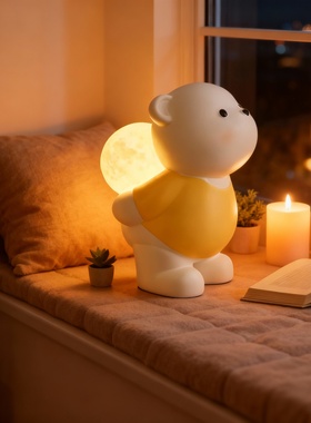 可爱小熊月亮灯卧室床头装饰摆件