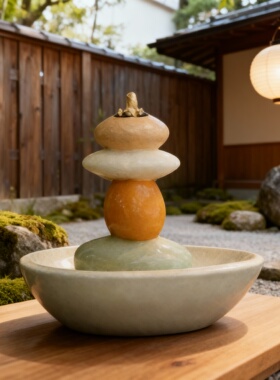 天然石材平衡堆叠禅意桌面摆件