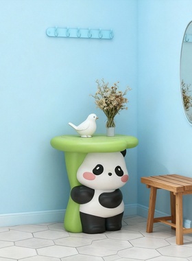 轻奢设计师熊猫造型边几摆件