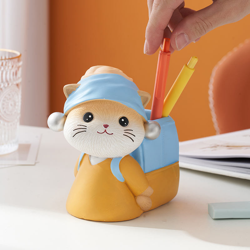 珍珠猫创意笔筒办公室桌面装饰品教师节礼物可爱治愈小摆件送女生 - 图0