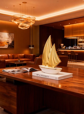 轻熟简约金色帆船摆件家居办公