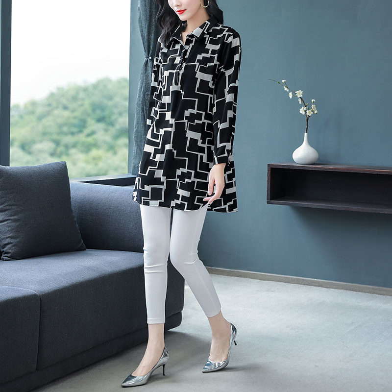 加肥大码长袖雪纺中长款2022年衬衫 格格吉祥衬衫