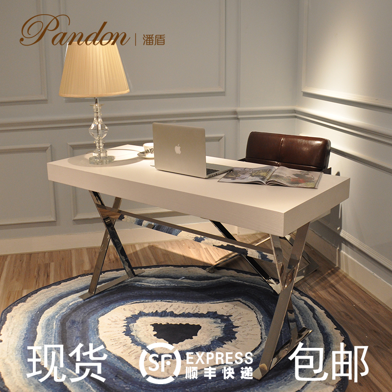 潘盾傢俱 後現代不鏽鋼木書桌 辦公桌 電腦桌 寫字檯時尚簡約美觀